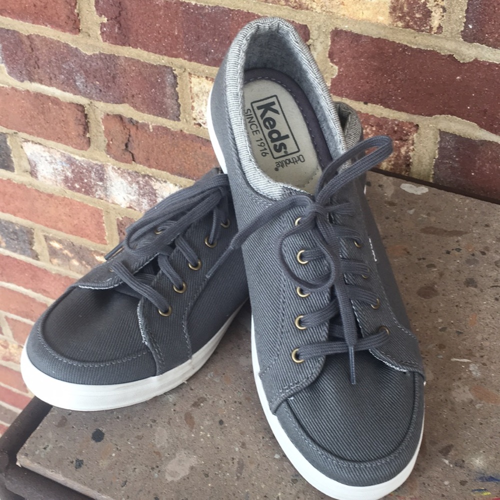Keds Gray Canvas Low-Top Lace-Up Sneakers
